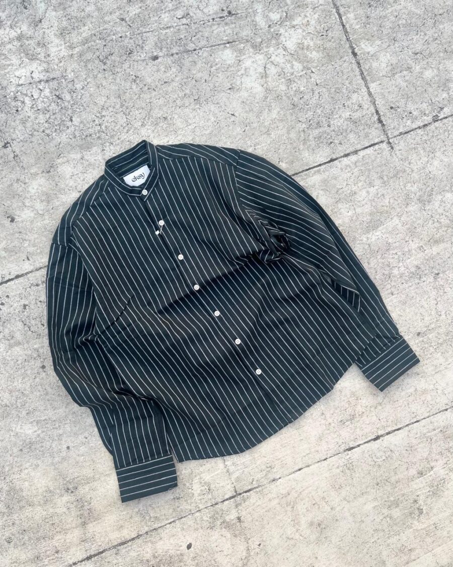 Dark Green Striped Linen Shirt
