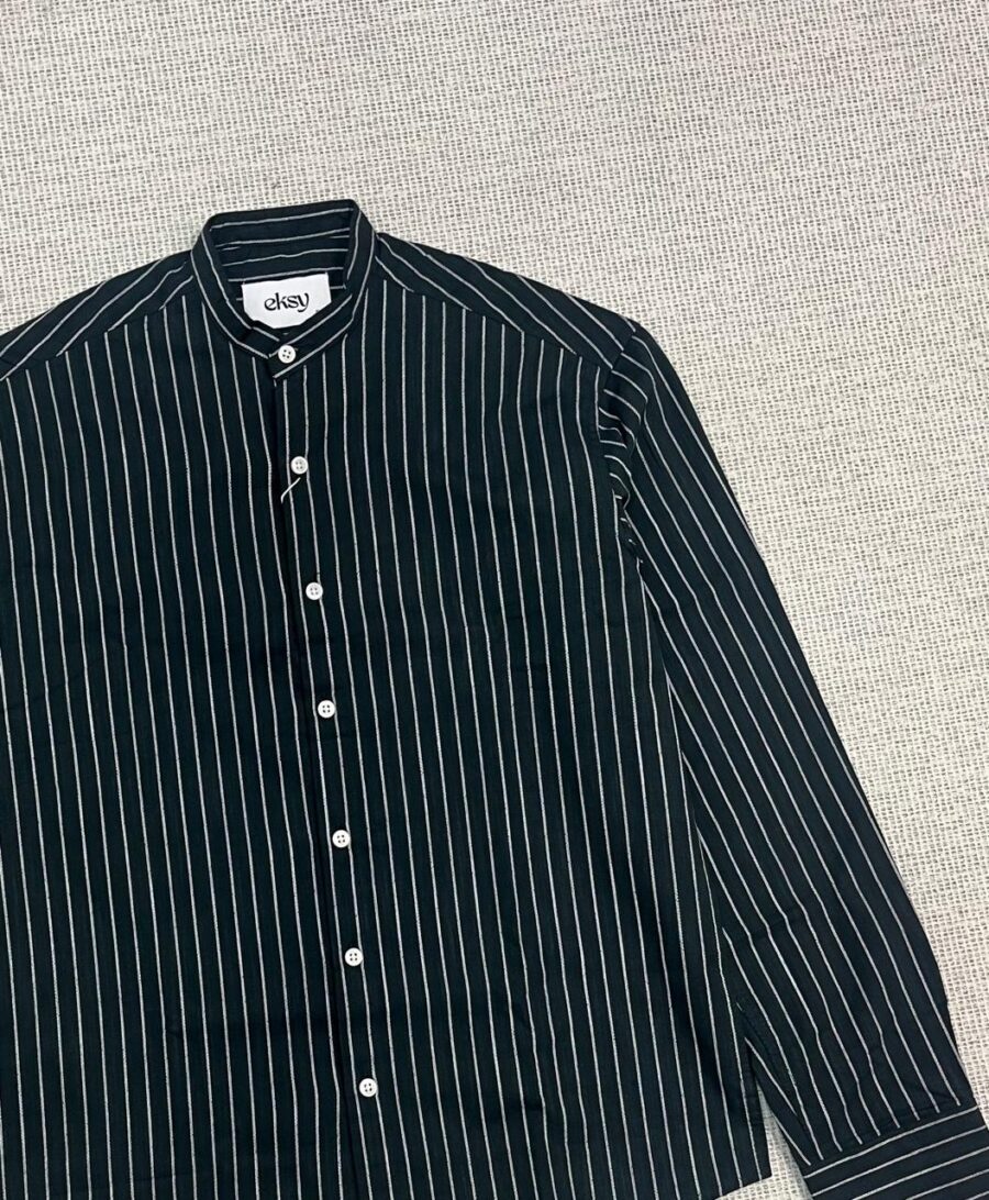 Dark Green Striped Linen Shirt - Image 3